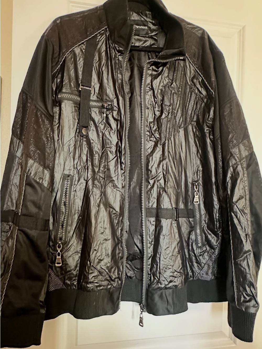 Emporio Armani Black Mixed-Material Bomber Jacket